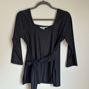 La Mer Luxe Women’s Square Neck Black 3/4 Slv Tie Waist Top Buttery Soft Small